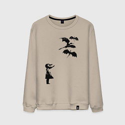 Свитшот хлопковый мужской Девочка и дракончики, цвет: миндальный
