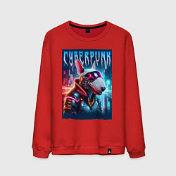 Свитшот хлопковый мужской Dude bull terrier - cyberpunk, цвет: красный