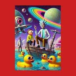 Свитшот хлопковый мужской Рик и Морти в лодке - сюрреализм, цвет: красный — фото 2