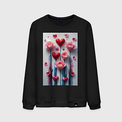 Свитшот хлопковый мужской Композиция цветов и сердечек, цвет: черный
