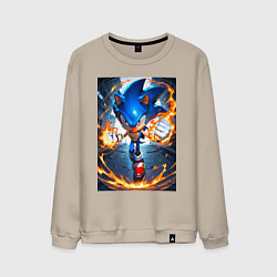 Свитшот хлопковый мужской Соник огненные кулаки, цвет: миндальный