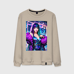 Свитшот хлопковый мужской Девушка поп идол в мехах, цвет: миндальный