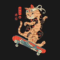 Свитшот хлопковый мужской Кот самурай - скейтбордист, цвет: черный — фото 2