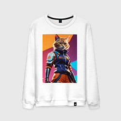Свитшот хлопковый мужской Ультразверьки кошка, цвет: белый
