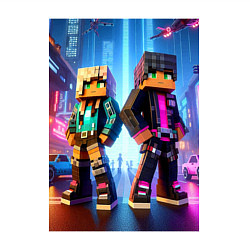 Свитшот хлопковый мужской Minecraft - characters neon glow, цвет: белый — фото 2