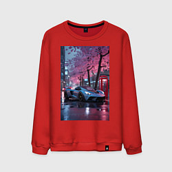 Свитшот хлопковый мужской Суперкар и сакура, цвет: красный