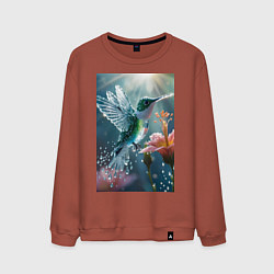 Свитшот хлопковый мужской Колибри летает у цветка, цвет: кирпичный