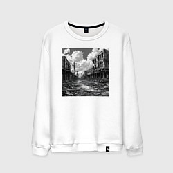 Свитшот хлопковый мужской Разрушенный город, цвет: белый