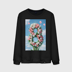 Свитшот хлопковый мужской Тюльпаны к 8 марта, цвет: черный