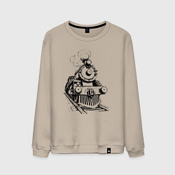 Свитшот хлопковый мужской Векторный паровоз, цвет: миндальный
