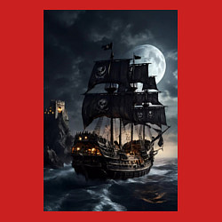 Свитшот хлопковый мужской Пиратский корабль в шторм, цвет: красный — фото 2