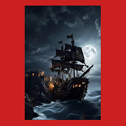 Свитшот хлопковый мужской Пиратский корабль в шторм, цвет: красный — фото 2