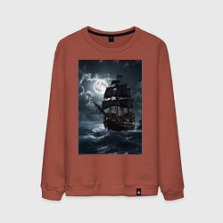 Свитшот хлопковый мужской Пиратский корабль в шторм, цвет: кирпичный