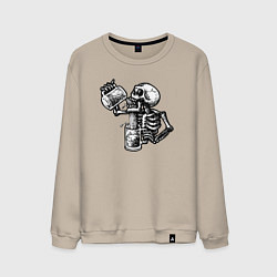 Свитшот хлопковый мужской Пивной скелетик, цвет: миндальный