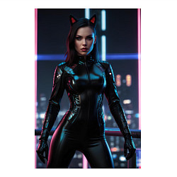 Свитшот хлопковый мужской Девушка с кошачьими ушами стоит на фоне небоскребо, цвет: белый — фото 2