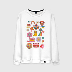 Свитшот хлопковый мужской Ретро коллаж яркие картинки, цвет: белый
