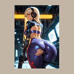 Свитшот хлопковый мужской Девушка с оружием в киберпанк стиле, цвет: миндальный — фото 2