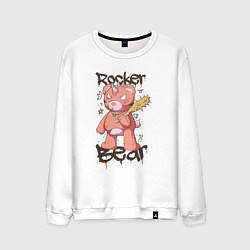 Свитшот хлопковый мужской Медведь рокер, цвет: белый