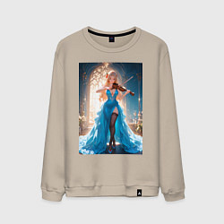 Свитшот хлопковый мужской Девушка в вечернем платье играет на скрипке, цвет: миндальный