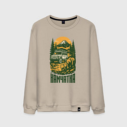 Свитшот хлопковый мужской Камчатка туристические места России, цвет: миндальный