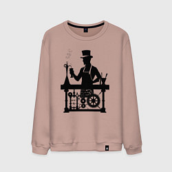 Свитшот хлопковый мужской Бармен стимпанк, цвет: пыльно-розовый