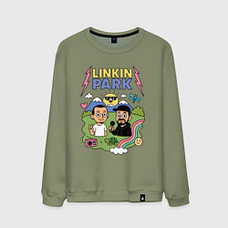 Свитшот хлопковый мужской Линкин Парк, мультяшный стиль, цвет: авокадо
