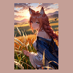 Свитшот хлопковый мужской Девушка-волчица посреди поля пшеницы, цвет: пыльно-розовый — фото 2