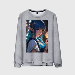 Свитшот хлопковый мужской Прекрасная эльфийка-маг с шаром огня, цвет: меланж