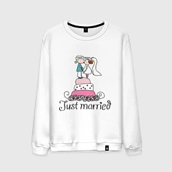 Свитшот хлопковый мужской Just Married - Свадебный торт, цвет: белый