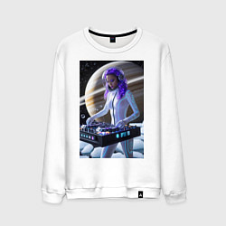 Свитшот хлопковый мужской Девушка космо DJ на фоне сатурна, цвет: белый