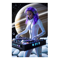 Свитшот хлопковый мужской Девушка космо DJ на фоне сатурна, цвет: белый — фото 2