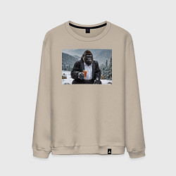 Свитшот хлопковый мужской Горилла в костюме: зимний релакс, цвет: миндальный