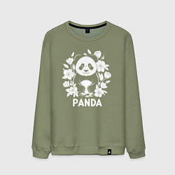 Свитшот хлопковый мужской Панда в цветах, цвет: авокадо