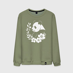 Свитшот хлопковый мужской Панда среди цветов, цвет: авокадо