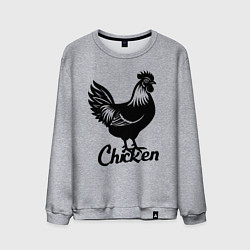 Свитшот хлопковый мужской Черная курица с надписью, цвет: меланж