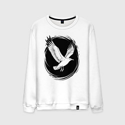Свитшот хлопковый мужской Чайка в черном круге, цвет: белый