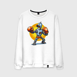 Свитшот хлопковый мужской Робот-сгибальщик Бендер профессиональный боксёр, цвет: белый