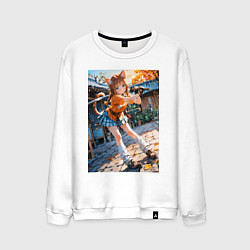 Свитшот хлопковый мужской Кошечка тренировка с мечем, цвет: белый