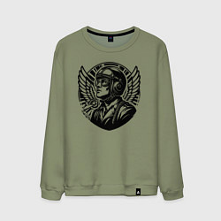 Свитшот хлопковый мужской Авиатор в круге с крыльями, цвет: авокадо