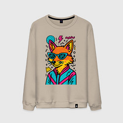 Свитшот хлопковый мужской Лиса поп арт, цвет: миндальный