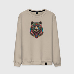 Свитшот хлопковый мужской Портрет медведя этника, цвет: миндальный