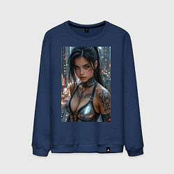 Свитшот хлопковый мужской Девушка из будущего, цвет: тёмно-синий