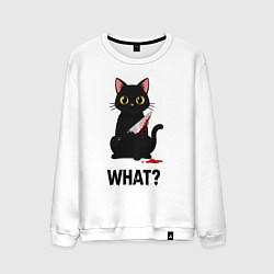 Свитшот хлопковый мужской Черный котик с ножом, цвет: белый
