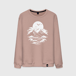 Свитшот хлопковый мужской Сахалинский бурный пейзаж, цвет: пыльно-розовый