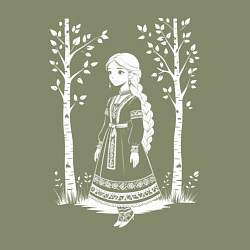 Свитшот хлопковый мужской Девочка в этническом наряде в лесу, цвет: авокадо — фото 2