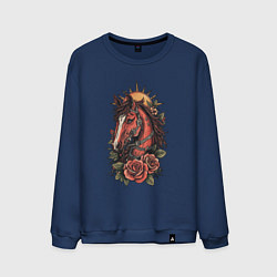 Свитшот хлопковый мужской Красный конь с розами, цвет: тёмно-синий