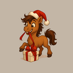 Свитшот хлопковый мужской Лошадка распаковывает подарок, цвет: миндальный — фото 2