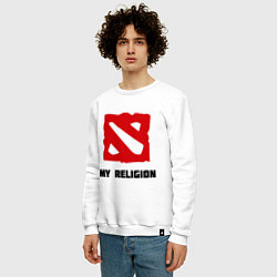 Свитшот хлопковый мужской Dota 2: My Religion, цвет: белый — фото 2
