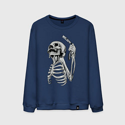Свитшот хлопковый мужской Скелет с бритвой, цвет: тёмно-синий