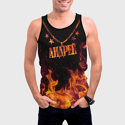 Майка-безрукавка мужская Андрей - кулон на цепи в огне, цвет: 3D-черный — фото 2